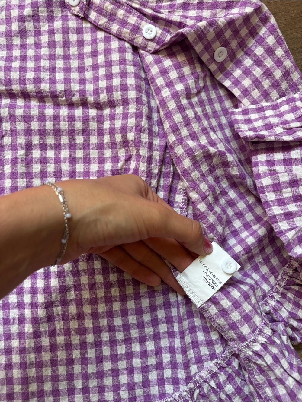 Lavender Purple Gingham Ruffle Pajama Set for Women - Picture 4 of 14